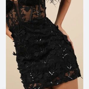 Midnight Sparkle Black Feather Bustier Mini dress